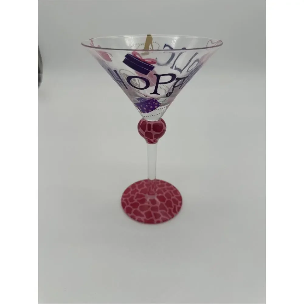 Martini Glass Shopaholic Art Deco Hand Painted Cheetah Print